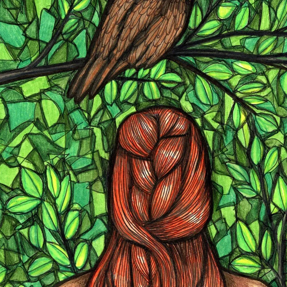 original drawing, art sale, owl, hair, woman, forest, hand made, art, figure - Picture 3 of 3